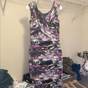 Adrianna Papell Purple and Black Midi Dress